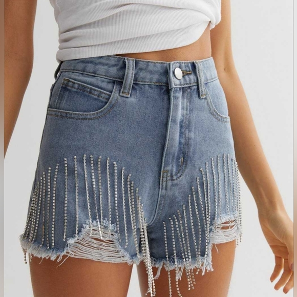 High Waist Tassel Jeans Shorts main image 1